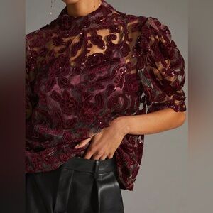 Anthropologie velvet cutwork blouse and cami set